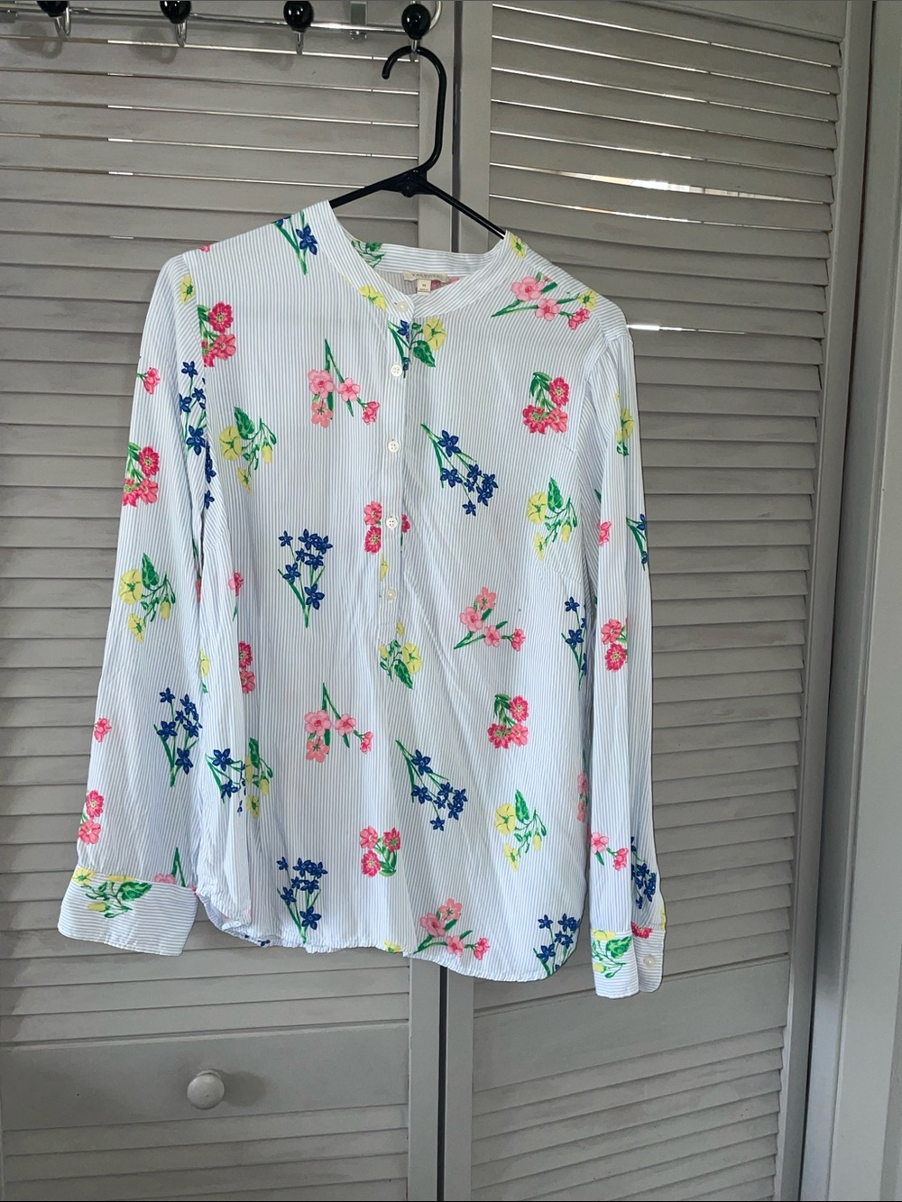 ' TALBOTFloral Button-Front Long-Sleeve Top - White with Multicolor Flowers